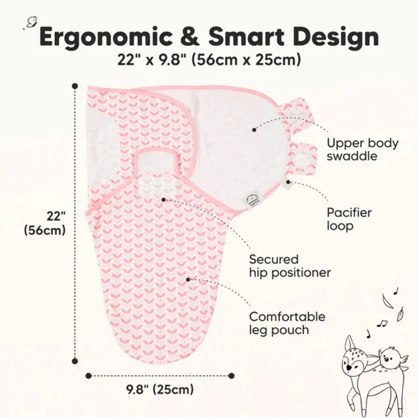 Продукт KeaBabies - Пелени За Повиване Organic 3 бр Розови Цветя - 0 - BG Hlapeta
