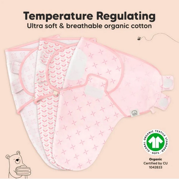 Продукт KeaBabies - Пелени За Повиване Organic 3 бр Розови Цветя - 0 - BG Hlapeta