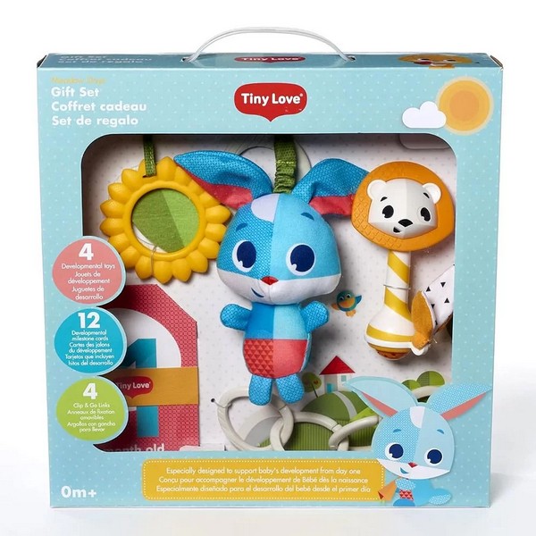 Продукт Tiny Love Meadow Days - Подаръчен комплект за новородено с 3 сензорни играчки, халки за окачване и 12 карти с етапите на развитие по месеци - 0 - BG Hlapeta