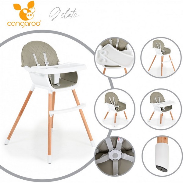 Продукт Cangaroo Gelato - Дървен стол за хранене 2 в 1 - 0 - BG Hlapeta