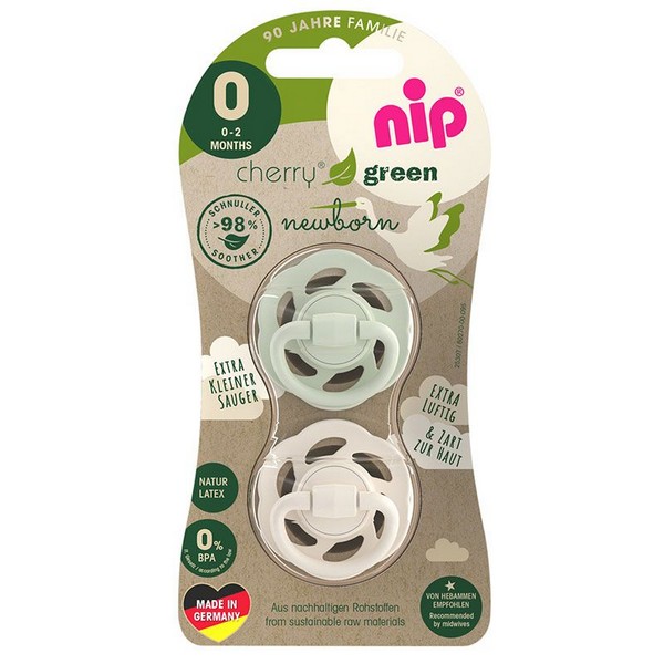 Продукт NIP Cherry Green Newborn - Залъгалки етап 0, 0-2 месеца, 2 бр. - 0 - BG Hlapeta