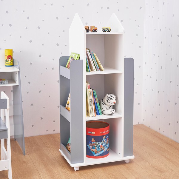 Продукт Ginger home - Детска Секция с Рафтове на 4 нива, Дървена, Въртяща се на 360 градуса, за Съхранение на Книги и Играчки - 0 - BG Hlapeta