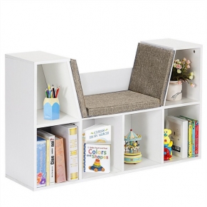 Ginger home - 3 в 1 Детска Етажерка, Библиотека и Пейка, 6 Отделения за Съхранение на Играчки и Книжки, Подарък за 3+ години
