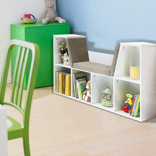Продукт Ginger home - 3 в 1 Детска Етажерка, Библиотека и Пейка, 6 Отделения за Съхранение на Играчки и Книжки, Подарък за 3+ години - 0 - BG Hlapeta