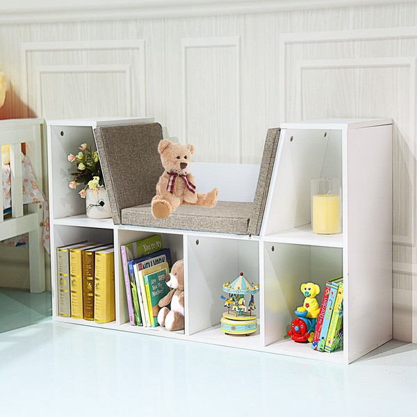 Продукт Ginger home - 3 в 1 Детска Етажерка, Библиотека и Пейка, 6 Отделения за Съхранение на Играчки и Книжки, Подарък за 3+ години - 0 - BG Hlapeta