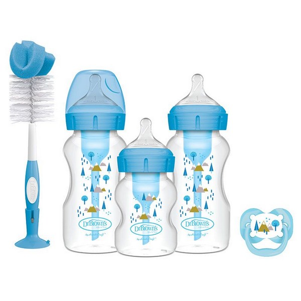 Продукт Dr. Brown’s Natural Flow Options+ Wide-Neck - Комплект за новородено, с бебешки шишета Антиколик, залъгалка и четка - 0 - BG Hlapeta