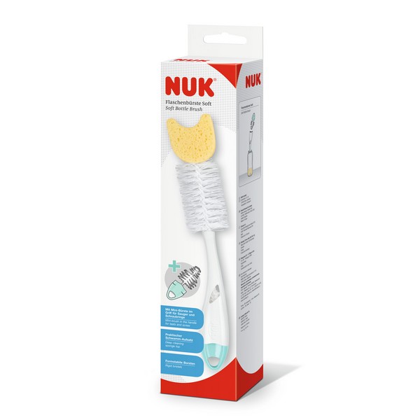 Продукт NUK - Четка за шише и биберон - 2 в 1 + гъбка - 0 - BG Hlapeta