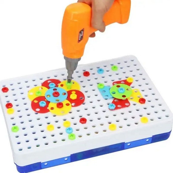 Продукт RTOYS - Детска мозайка с винтоверт, шаблони, куфарче и инструменти, 263 части - 0 - BG Hlapeta