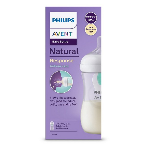 Продукт Philips AVENT Natural Response Поток 3, 1м+ - Шише 260 мл за хранене с клапа AirFree с биберон без протичане Natural Response  - 0 - BG Hlapeta