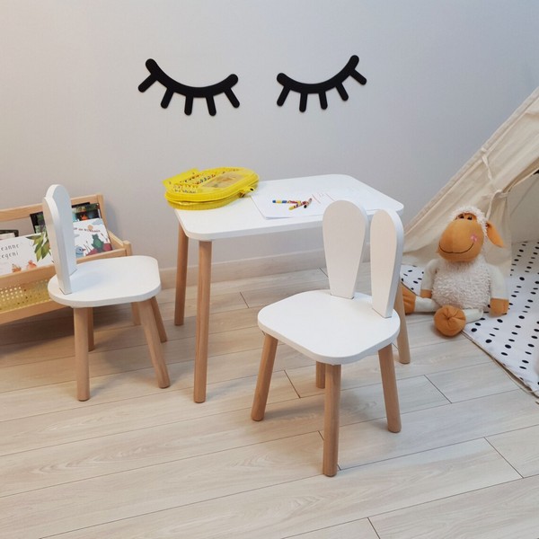 Продукт Ginger Home BUNNY - Детска Дървена Маса с 2 Столчета, Комплект за Учене, Рисуване, Игра, Хранене, за Детска Стая - 0 - BG Hlapeta