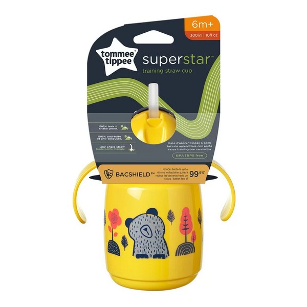 Продукт Tommee Tippie Bacshield SuperStar Trainer Straw Cup - Неразливаща се чаша със сламка и с дръжки, с антибактериално покритие, 300 мл, 6м+ - 0 - BG Hlapeta
