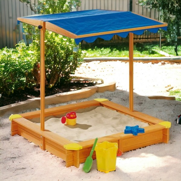Продукт GINGER HOME - Детски пясъчник, с регулируемeм, водоустойчив сенник-покривало anti-UV 30, дървен, 117х117 см - 0 - BG Hlapeta