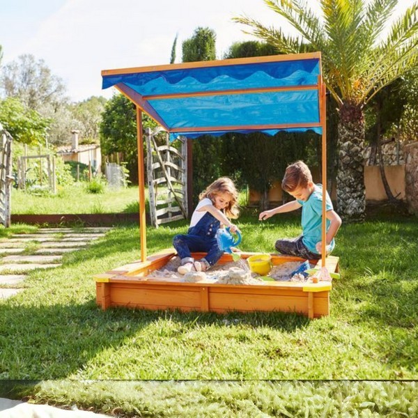 Продукт GINGER HOME - Детски пясъчник, с регулируемeм, водоустойчив сенник-покривало anti-UV 30, дървен, 117х117 см - 0 - BG Hlapeta