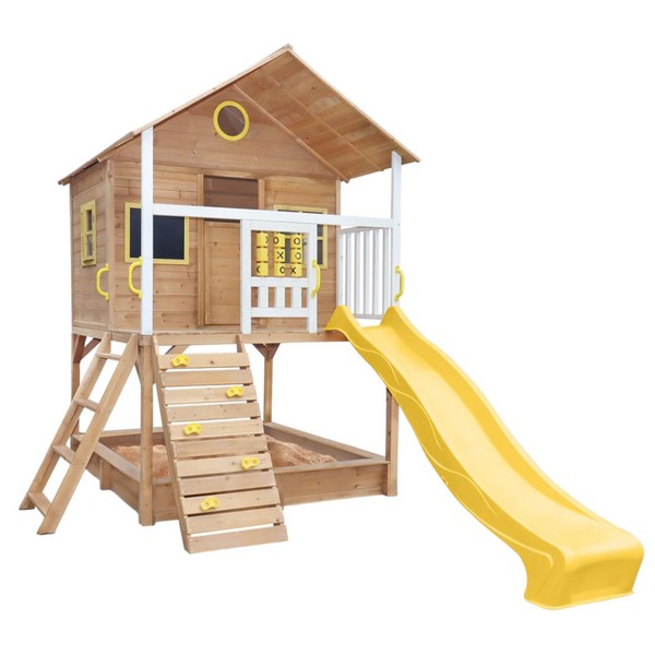 GINGER HOME - Голяма Детска Къща с Пясъчник и Пързалка, за Игра на Открито в Двора и Градината, Дървена, 258х271.5х291 см.