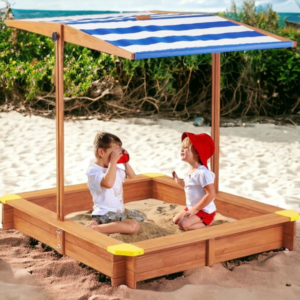 Продукт Ginger home - Детски пясъчник от дърво 118х118х118 см, с регулируемeм, водоустойчив сенник-покривало anti-UV. - 0 - BG Hlapeta