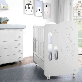MICUNA - Комплект Детско легло-кошара Globito 60/120 см + Скрин с четири чекмеджета, вана и повивалник + Чекмедже за легло