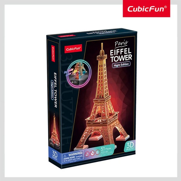 Продукт Cubic Fun 3D Eiffel Tower Paris Night Edition Includes Color Led - Пъзел 51ч - 0 - BG Hlapeta