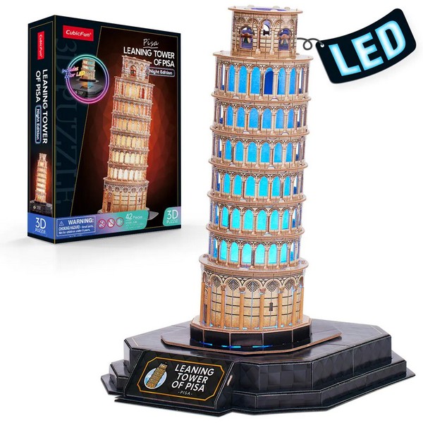 Продукт Cubic Fun 3D Leaning Tower of Pisa Night Edition Includes Color Led - Пъзел 42ч - 0 - BG Hlapeta