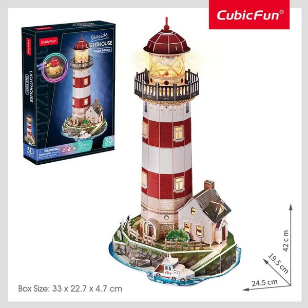 Продукт CubicFun 3D Lighthouse Night Edition Includes Color Led - Пъзел Морски Фар 72ч - 0 - BG Hlapeta