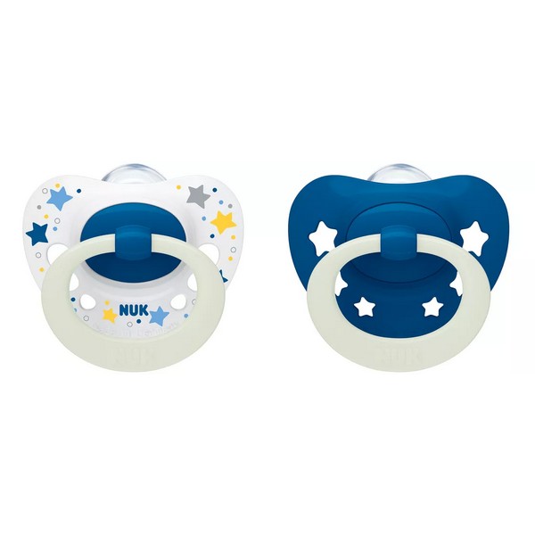 Продукт NUK Signature Night - Биберон залъгалка силикон 0-6 мес. 2 бр. + кутийка за съхранение и стерилизация в микровълнова - 0 - BG Hlapeta