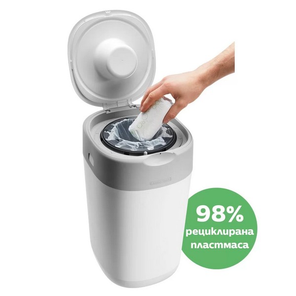 Продукт Tommee Tippee Twist and Click бял + 4бр. резервни касети - Хигиенен кош за памперси - 0 - BG Hlapeta