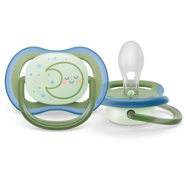 Продукт Philips Avent Ultra Air 18м+ Night - Комплект от 2 бр. светещи в тъмното ортодонтични залъгалки и кутия за стерилизиране - 0 - BG Hlapeta