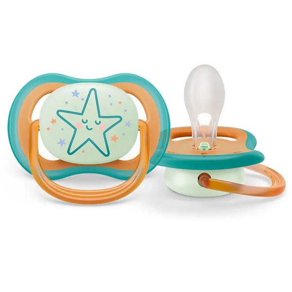 Продукт Philips Avent Ultra Air 18м+ Night - Комплект от 2 бр. светещи в тъмното ортодонтични залъгалки и кутия за стерилизиране - 0 - BG Hlapeta