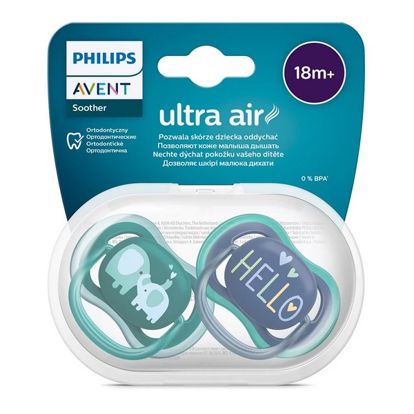 Продукт Philips AVENT Ultra Air 18м+ - Комплект от 2 бр. ортодонтични залъгалки, в кутия за стерилизиране - 0 - BG Hlapeta