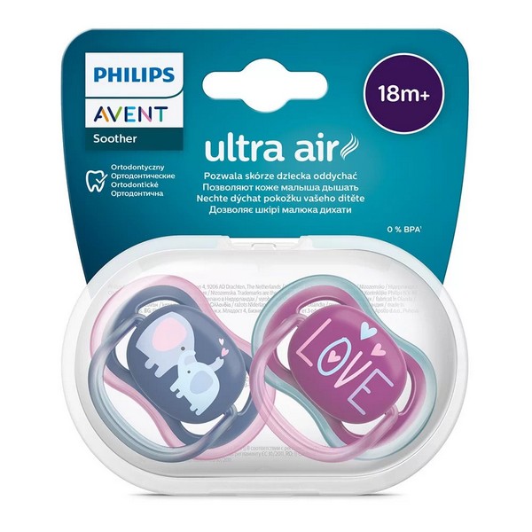 Продукт Philips AVENT Ultra Air 18м+ - Комплект от 2 бр. ортодонтични залъгалки, в кутия за стерилизиране - 0 - BG Hlapeta