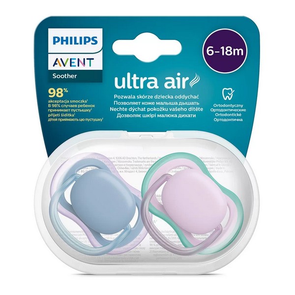 Продукт Philips AVENT Ultra Air Комплект от 2 бр. ортодонтични залъгалки 6-18м, неутрални,  в кутия за стерилизиране - 0 - BG Hlapeta