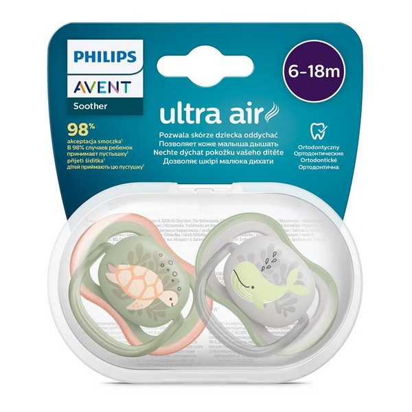 Продукт Philips avent Ultra Air 6-18м - 2 бр. ортодонтични залъгалки  с декорация в кутия за стерилизиране - 0 - BG Hlapeta