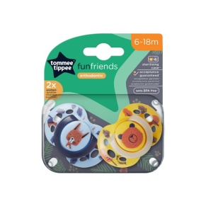 Tommee Tippee FUN FRIENDS - ОРТОДОНТИЧНИ ЗАЛЪГАЛКИ 6-18М (2 бр./оп.)