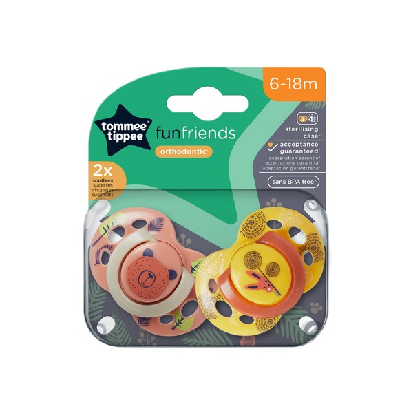 Продукт Tommee Tippee FUN FRIENDS - ОРТОДОНТИЧНИ ЗАЛЪГАЛКИ 6-18М (2 бр./оп.) - 0 - BG Hlapeta