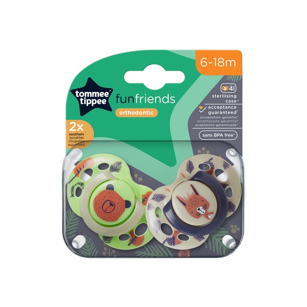 Продукт Tommee Tippee FUN FRIENDS - ОРТОДОНТИЧНИ ЗАЛЪГАЛКИ 6-18М (2 бр./оп.) - 0 - BG Hlapeta