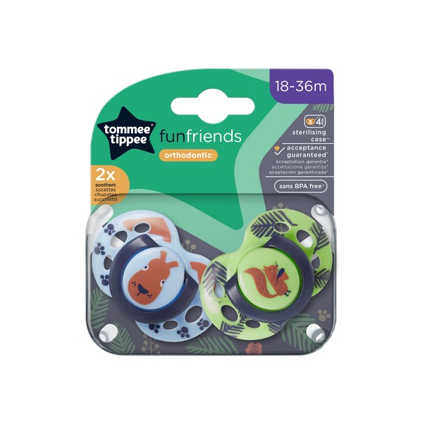 Продукт Tommee Tippee FUN FRIENDS - ОРТОДОНТИЧНИ ЗАЛЪГАЛКИ 18-36М (2 бр./оп.) - 0 - BG Hlapeta