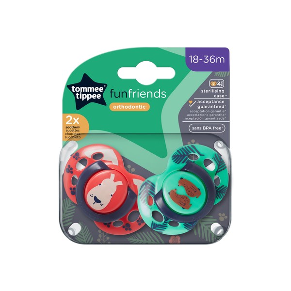 Продукт Tommee Tippee FUN FRIENDS - ОРТОДОНТИЧНИ ЗАЛЪГАЛКИ 18-36М (2 бр./оп.) - 0 - BG Hlapeta