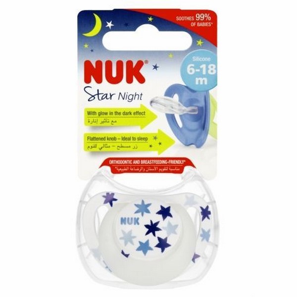 Продукт NUK STAR Night - Биберон залъгалка силикон 6-18мес. 1бр. + box - 0 - BG Hlapeta