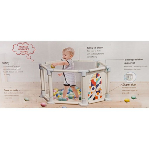 RToys Hexagon Play Fence Beige - Бебешка ограда за игра с 40 топки