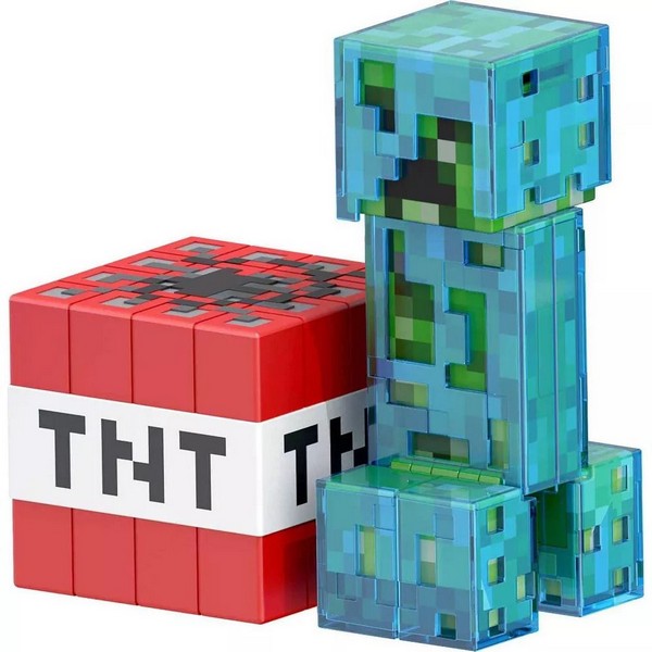 Продукт Mattel Minecraft Creeper - Фигура диамантено ниво 14 см полупрозрачна синя броня - 0 - BG Hlapeta