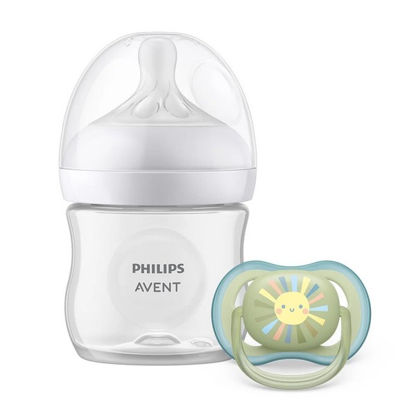 Philips AVENT Natural Response - Комплект за бебе със шише за хранене 125 мл с биберон без протичане Поток 2, 0м+ и залъгалка Ultra Air 0-6м