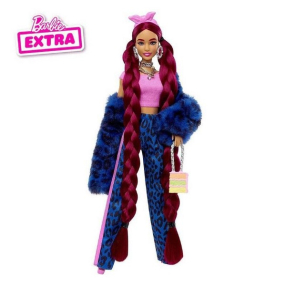 Mattel Barbie Extra - Кукла със син леопардов костюм домашен любимец и аксесоари