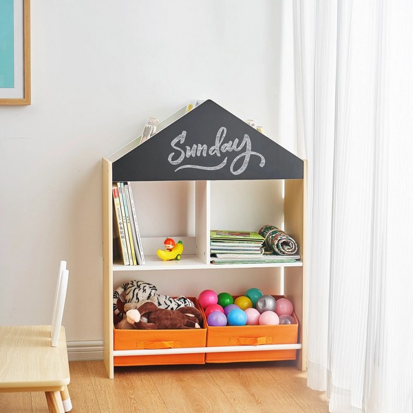 Продукт GINGER HOME - Детски Шкаф, Етажерка за Играчки и Книжки с Черна Дъска за Писане, Къщичка, Дърво - 0 - BG Hlapeta
