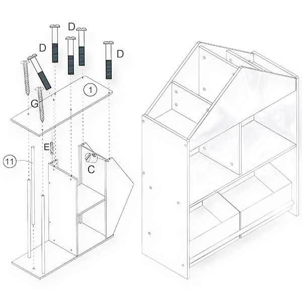Продукт GINGER HOME - Детски Шкаф, Етажерка за Играчки и Книжки с Черна Дъска за Писане, Къщичка, Дърво - 0 - BG Hlapeta