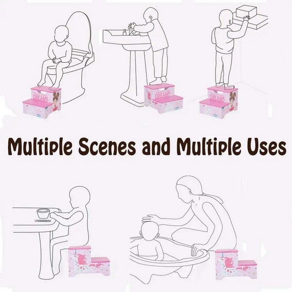 Продукт GINGER HOME - Детско Столче, Дървено Стъпало на 2 Нива, Стълба за Детска Стая, Розово, SUPER GIRL - 0 - BG Hlapeta