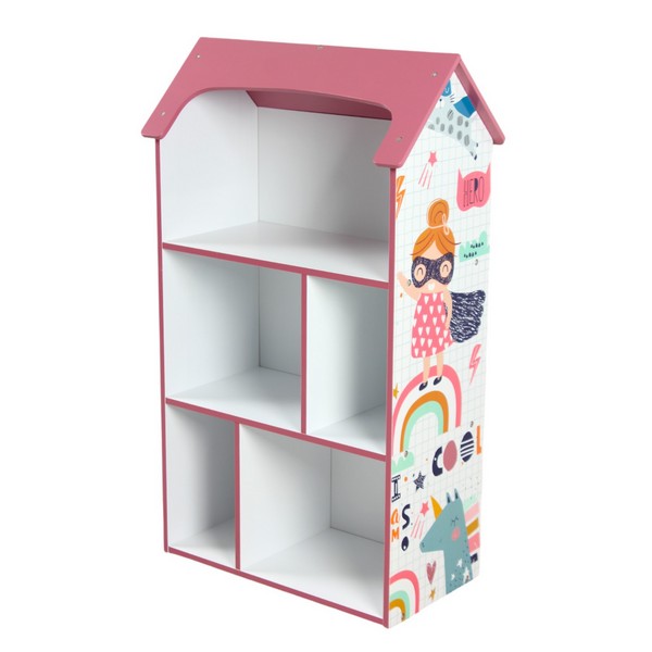 Продукт GINGER HOME Детска етажерка - Къщичка SUPER GIRL, Розова за съхранение на играчки и книжки - 0 - BG Hlapeta