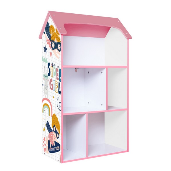 Продукт GINGER HOME Детска етажерка - Къщичка SUPER GIRL, Розова за съхранение на играчки и книжки - 0 - BG Hlapeta