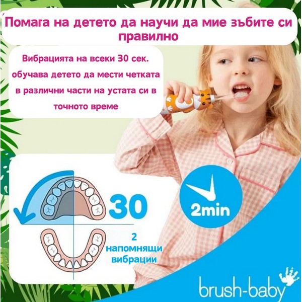 Продукт Brush-Baby - Електрическа четка за зъби с USB захранване и 2 бр. резервни глави WildOnes 0 - 10+ години - 0 - BG Hlapeta