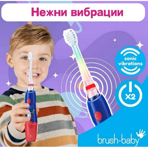 Продукт Brush-Baby KidzSonic - Електрическа четка за зъби с USB захранване и 1 резервна глава 3+ години - 0 - BG Hlapeta