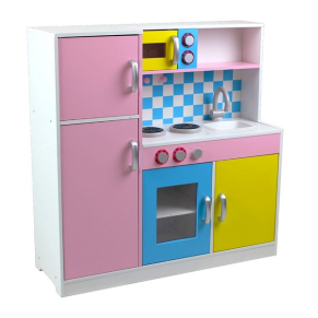 GINGER HOME - Детска Кухня,  Дървена Играчка за Ролеви Игри с Цветен Дизайн, 90x30x90 см