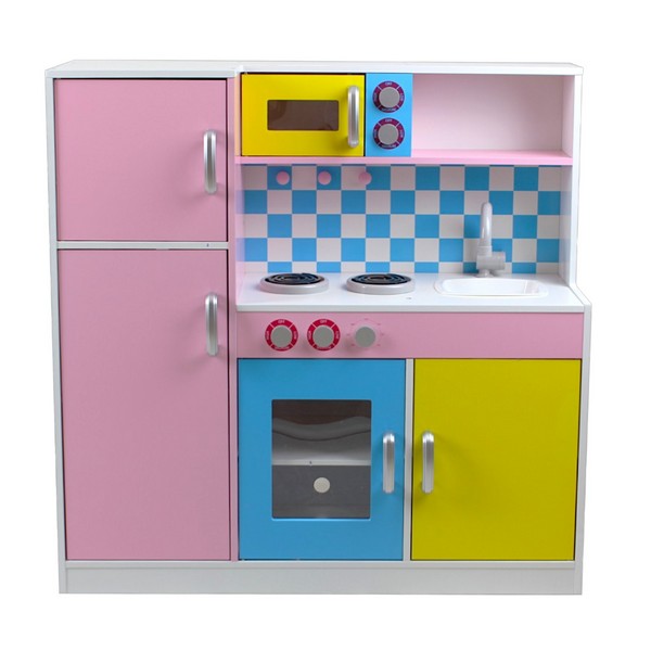 Продукт GINGER HOME - Детска Кухня,  Дървена Играчка за Ролеви Игри с Цветен Дизайн, 90x30x90 см - 0 - BG Hlapeta